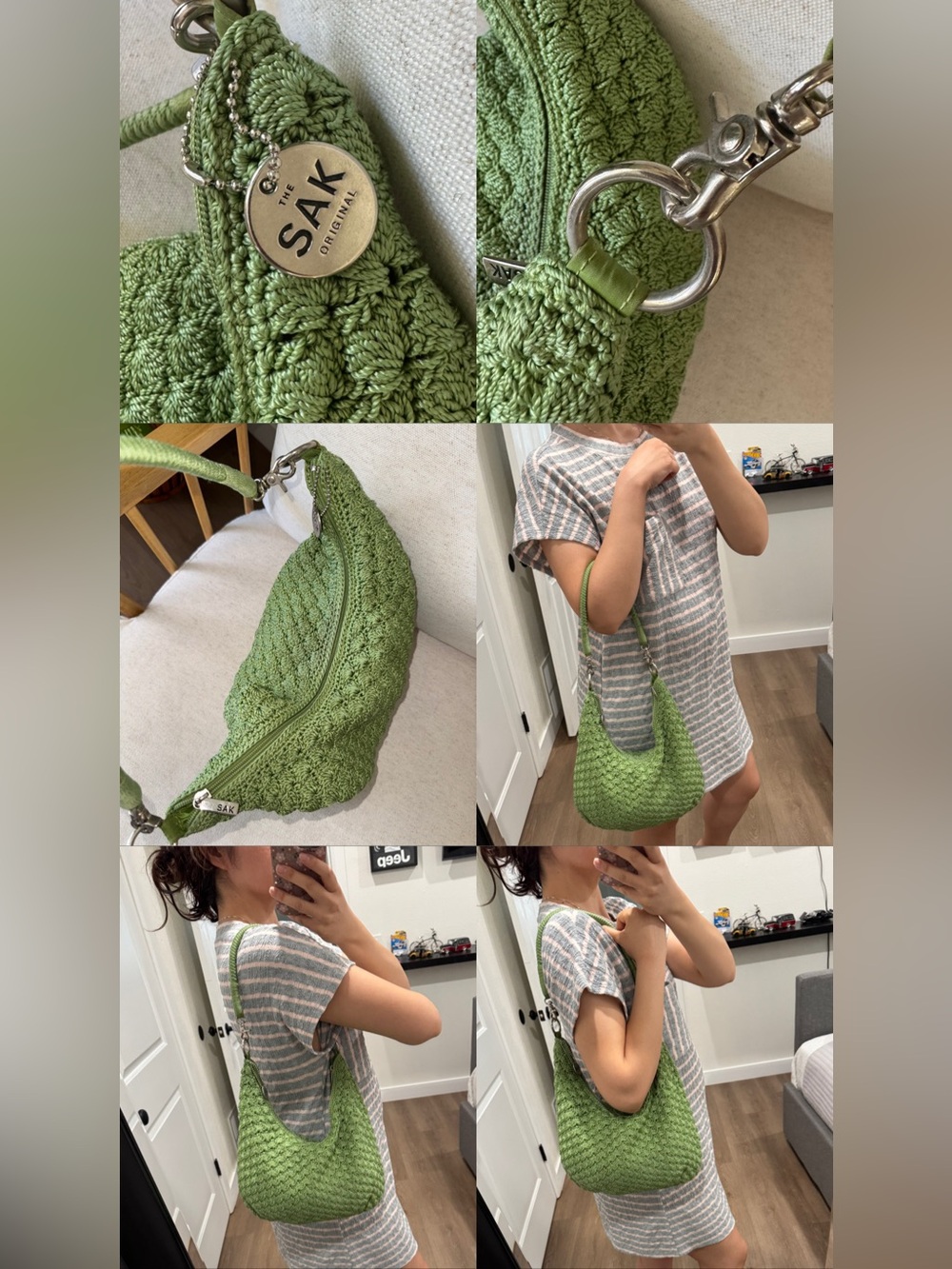 The Sak Granny Crochet Sage Green Slouchy Hobo Woven Bag Women’s Shoulder Purse - Picture 15 of 16